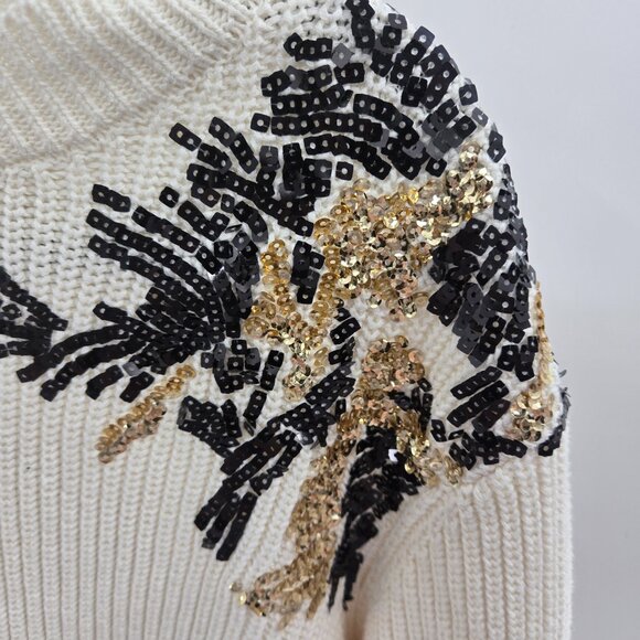Lane Bryant Ivory Sequin Embellished Beads Pullover Ribbed Sweater 14/16 - Picture 3 of 9